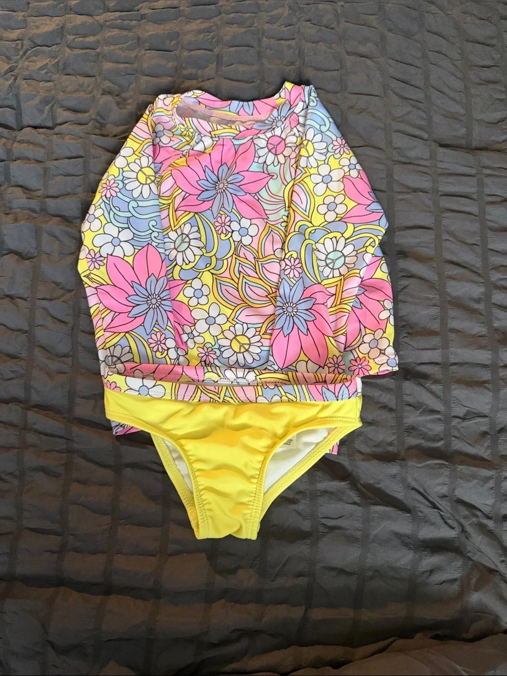 Girls Floral Long-Sleeve Rashguard Set in Pink, Yellow & Blue
